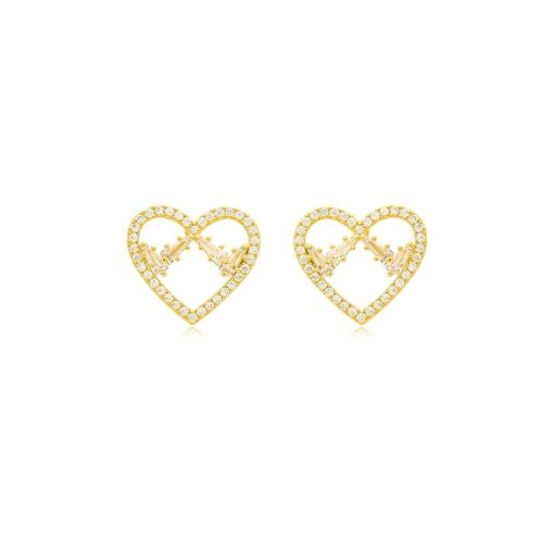 Brinco Coração Zirconia Banhado a Ouro 18k