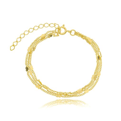 Pulseira Infantil Tripla Coração Banhada a Ouro 18k.