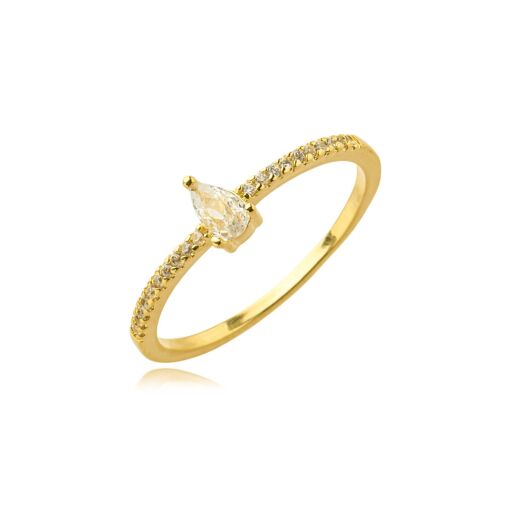 Anel Gota Zirconia Banhado a Ouro 18