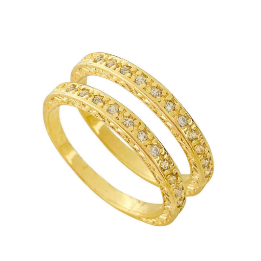 Anel Aparador de Aliança Duplo Zircônia Banhado a Ouro 18k.