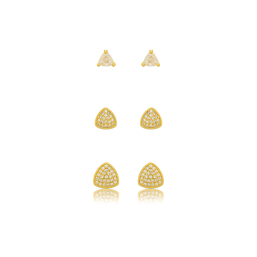 Brinco Trio Triangulo Zirconia Banhado a Ouro 18k