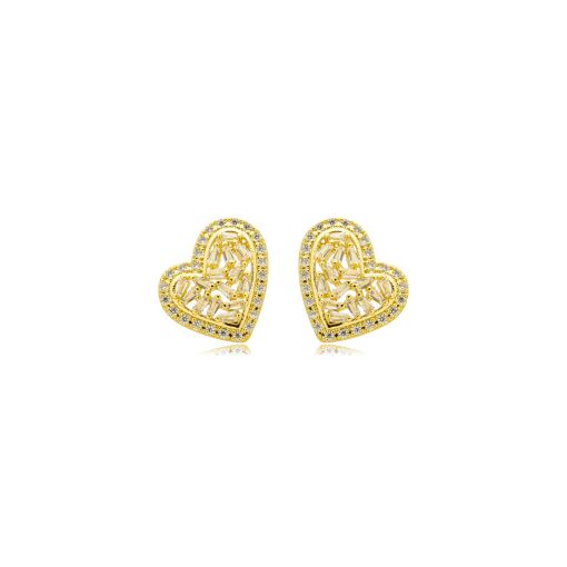 Brinco Coração Zirconia Banhado a Ouro 18k