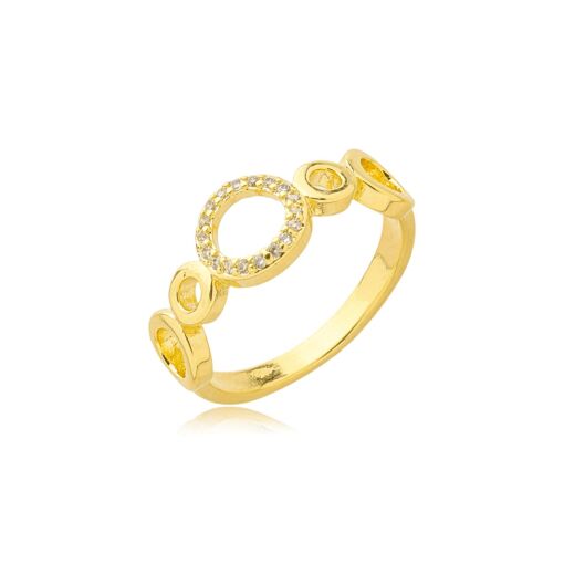 Anel Redondo Zirconia Banhado a Ouro 18k