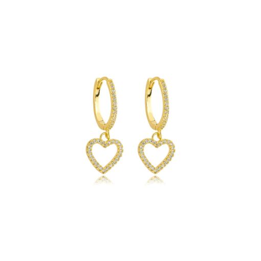 Brinco Articulado Coração Zirconia Banhado a Ouro 18k