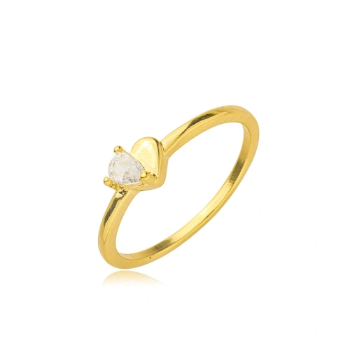 Anel Coração Zirconia Banhado a Ouro 18k