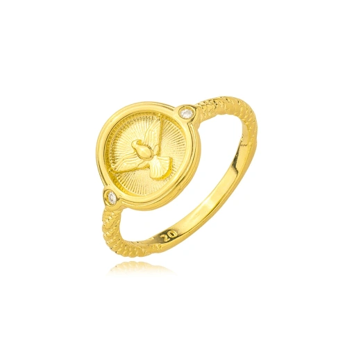 Anel Espirito Santo Zirconia Banhado a Ouro 18k