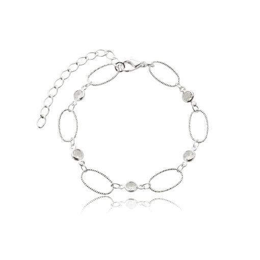 Pulseira Oval Trabalhada Ziconia Banhada a Prata