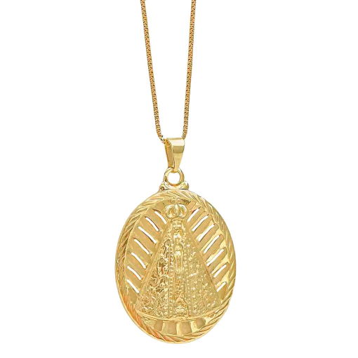Gargantilha Nossa Senhora Aparecida Banhada a Ouro 18k.