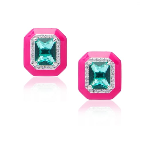 BRINCO RETÂNGULO ESMALTADO NEON - ESQUENTA BLACK