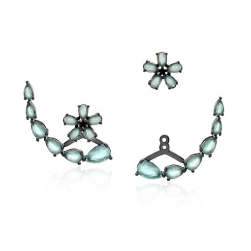 EAR JACKET COM PEDRAS E BASE FLOR - COLEÇÃO FASCÍNIO