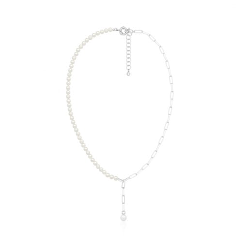 COLAR MEIO A MEIO COM CORRENTES E PÉROLAS - BLACK THEA