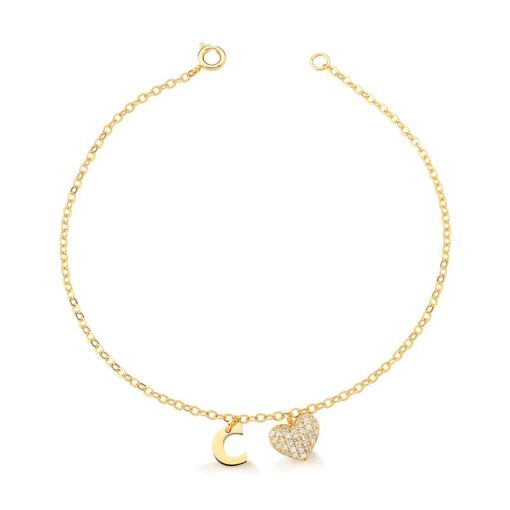 PULSEIRA LETRA CORAÇÃO CRAVEJADO LUXY