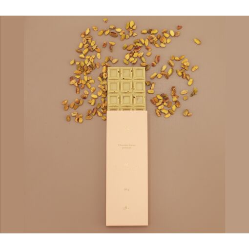 Barra de chocolate branco com pistache 100g
