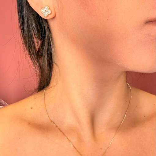 Conjunto Dourado Flor Cravejada