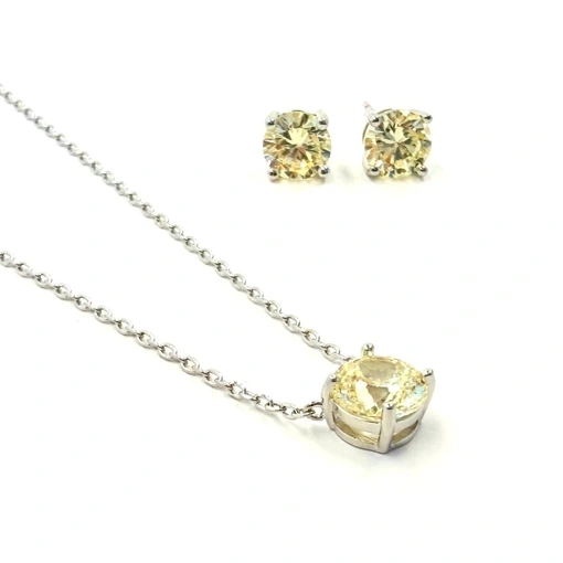 Conjunto Prata 925 Banhado a Ródio e Cristal Yellow Fancy