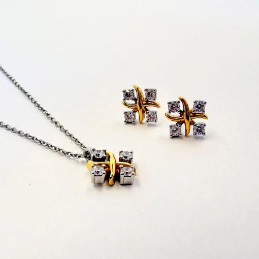 Conjunto em Prata com Ródio e Detalhes Dourados