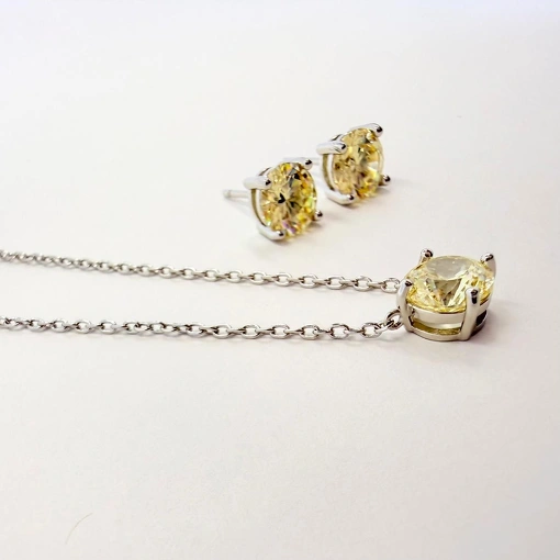 Conjunto Prata 925 Banhado a Ródio e Cristal Yellow Fancy