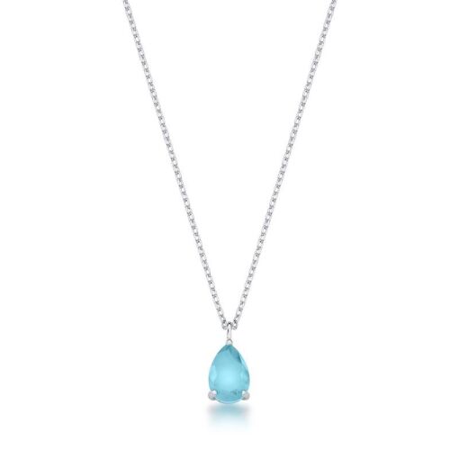COLAR COM PINGENTE DE CRISTAL GOTA ÁGUA MARINHA BANHADO A RÓDIO