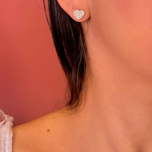Brinco Coração Dourado Cravejado
