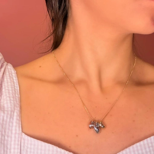 Conjunto Dourado Pingente Três Ouros