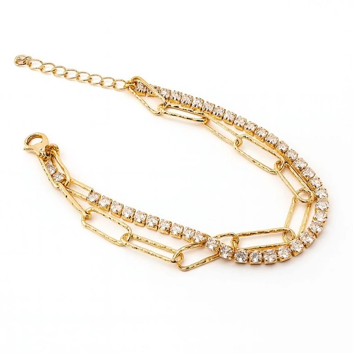 Pulseira Banhada a Ouro Dupla com Zircônias