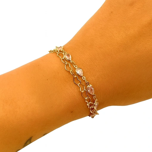 Pulseira Banhada a Ouro com Cristais Lapidados