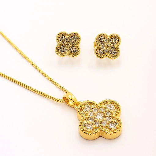 Conjunto Dourado Flor Cravejada