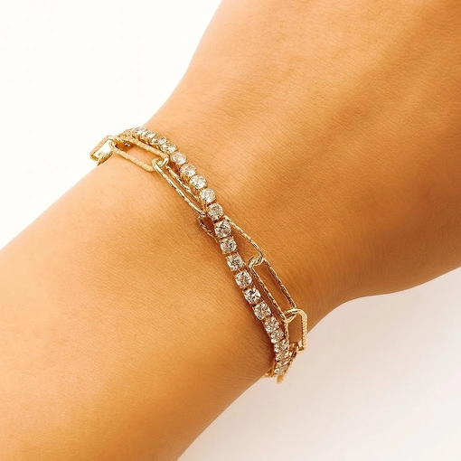 Pulseira Banhada a Ouro Dupla com Zircônias