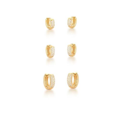 TRIO DE ARGOLAS BANHADAS A OURO E CRAVEJADAS COM ZIRCÔNIA