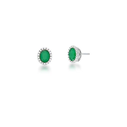 BRINCO OVAL COM CRISTAL ESMERALDA E ZIRCÔNIAS BANHADO A RÓDIO