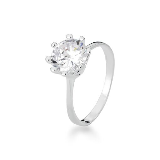 ANEL SOLITÁRIO PRATA E ZIRCÔNIA 9MM COR CRISTAL