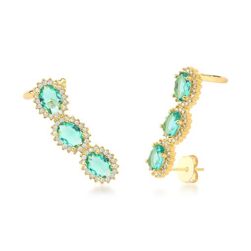 BRINCO EAR CUFF TRES PEDRAS AQUA MARINE CRAVEJADO EM ZIRCÔNIAS