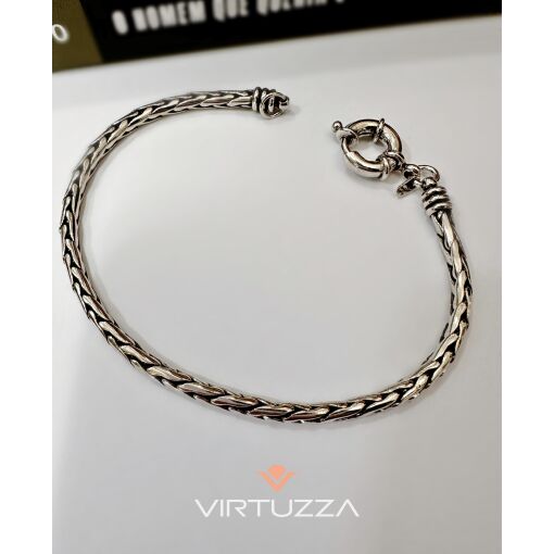 PULSEIRA MALHA TRANÇADA BANHADA A PRATA ENVELHECIDA