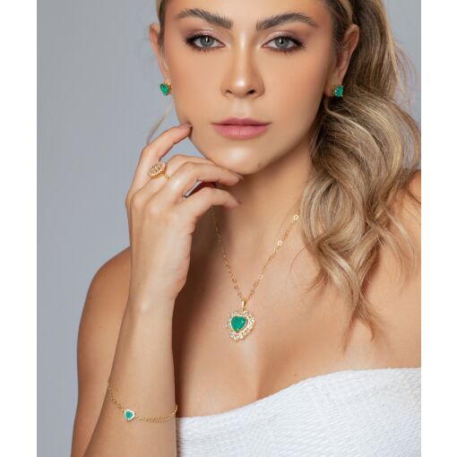 PINGENTE CORAÇÃO EM PEDRAS DE ZIRCÔNIA BANHADO A OURO 18K