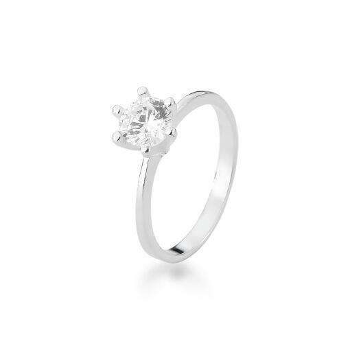 ANEL SOLITÁRIO PRATA E ZIRCÔNIA 5,7MM COR CRISTAL