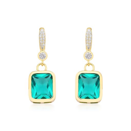 BRINCO BANHADO A OURO 18K PEDRAS EM ZIRCONIA AQUAMARINE