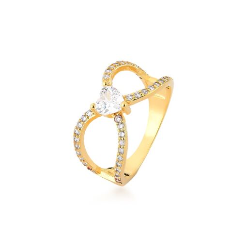 ANEL INFINITO BANHADO A OURO 18K CORAÇÃO PEDRA ZIRCÔNIA