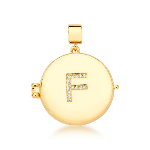 PINGENTE RELICARIO LETRA CRAVEJADO ZIRCÔNIAS BANHADO A OURO 18K