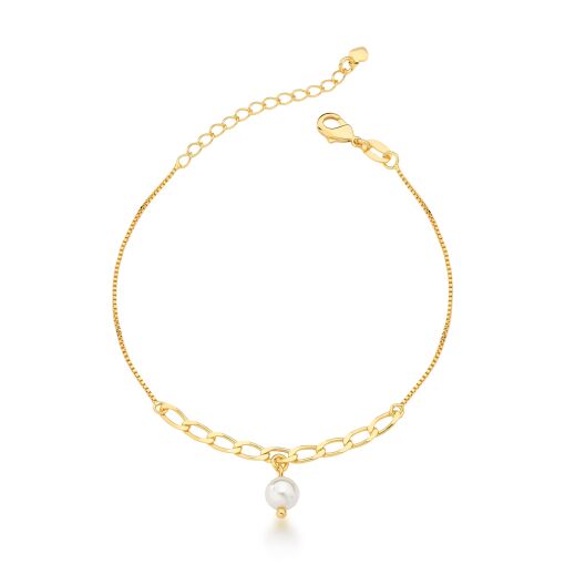 PULSEIRA ELO ÚNICO E VENEZIANA COM PÉROLA BANHADA A OURO 18K