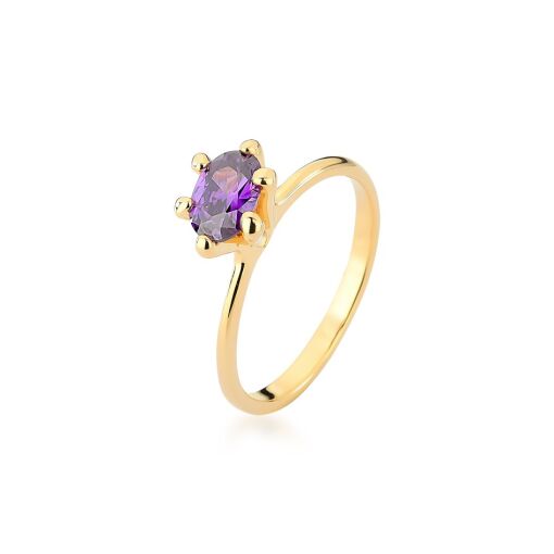 ANEL SOLITÁRIO BANHADO A OURO 18K PEDRA ZIRCÔNIA OVAL