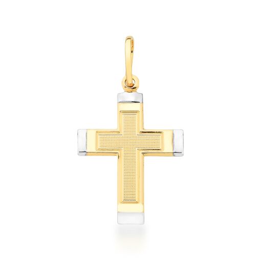 PINGENTE CRUZ BANHADA A OURO 18K COM DETALHES EM INOX