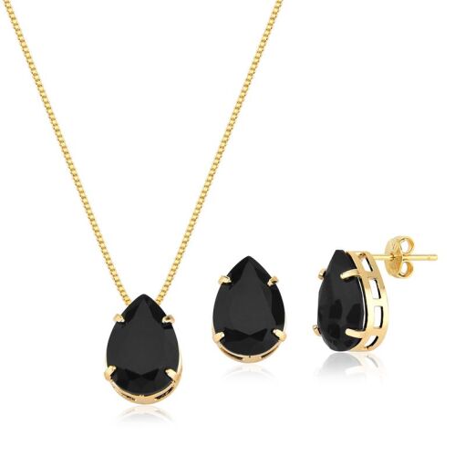 CONJUNTO FOLHEADO GOTA ZIRCÔNIA