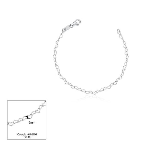 PULSEIRA PRATA CORAÇÃO 18CM
