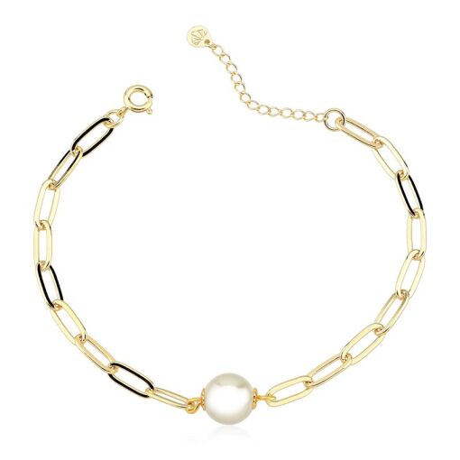 PULSEIRA FOLHEADO COM PÉROLA NO MEIO 18CM + 3CM EXTENSOR