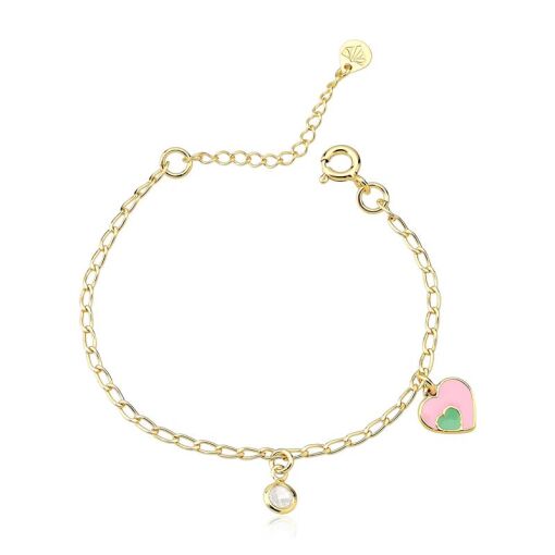 PULSEIRA FOLHEADO INFANTIL, CORAÇÃO 13CM + 3CM EXTENSOR