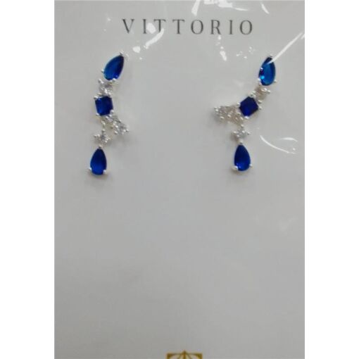 BRINCO PRATA CURVADO COM PEDRAS GOTA E CARRÊ CRISTAL