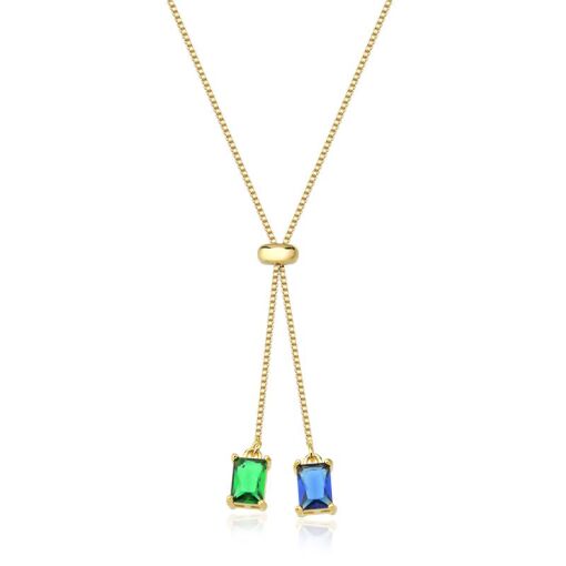 GARGANTILHA FOLHEADO GRAVATINHA PEDRA VERDE E AZUL 70CM