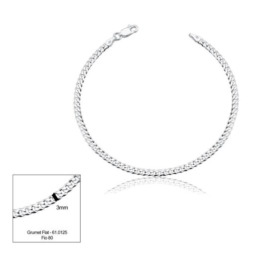 PULSEIRA PRATA MASCULINA GRUMET FLAT 21CM