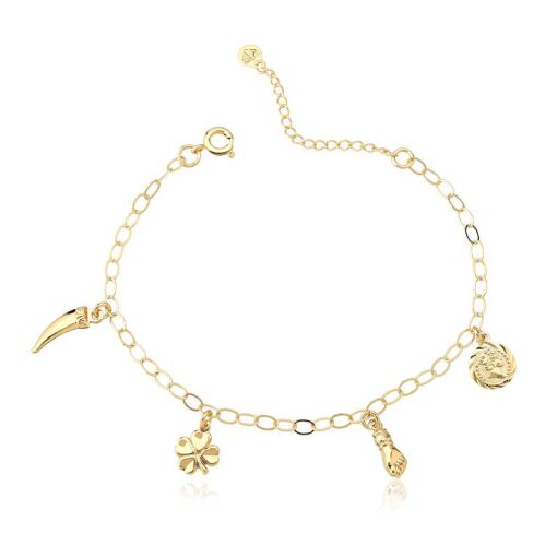 PULSEIRA FOLHEADO PIMENTA, TREVO, FIGA, MOEDA 18CM + CM EXTENSOR