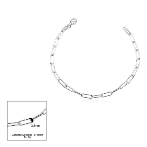 PULSEIRA PRATA CADEADO ALONGADO 18CM